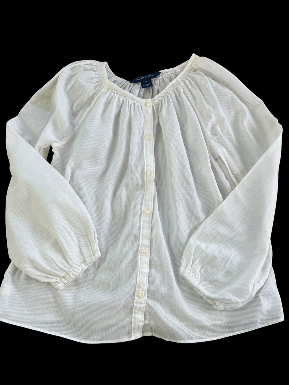 Ralph Lauren Girls White Peasant Button-Front Blouse Size 12